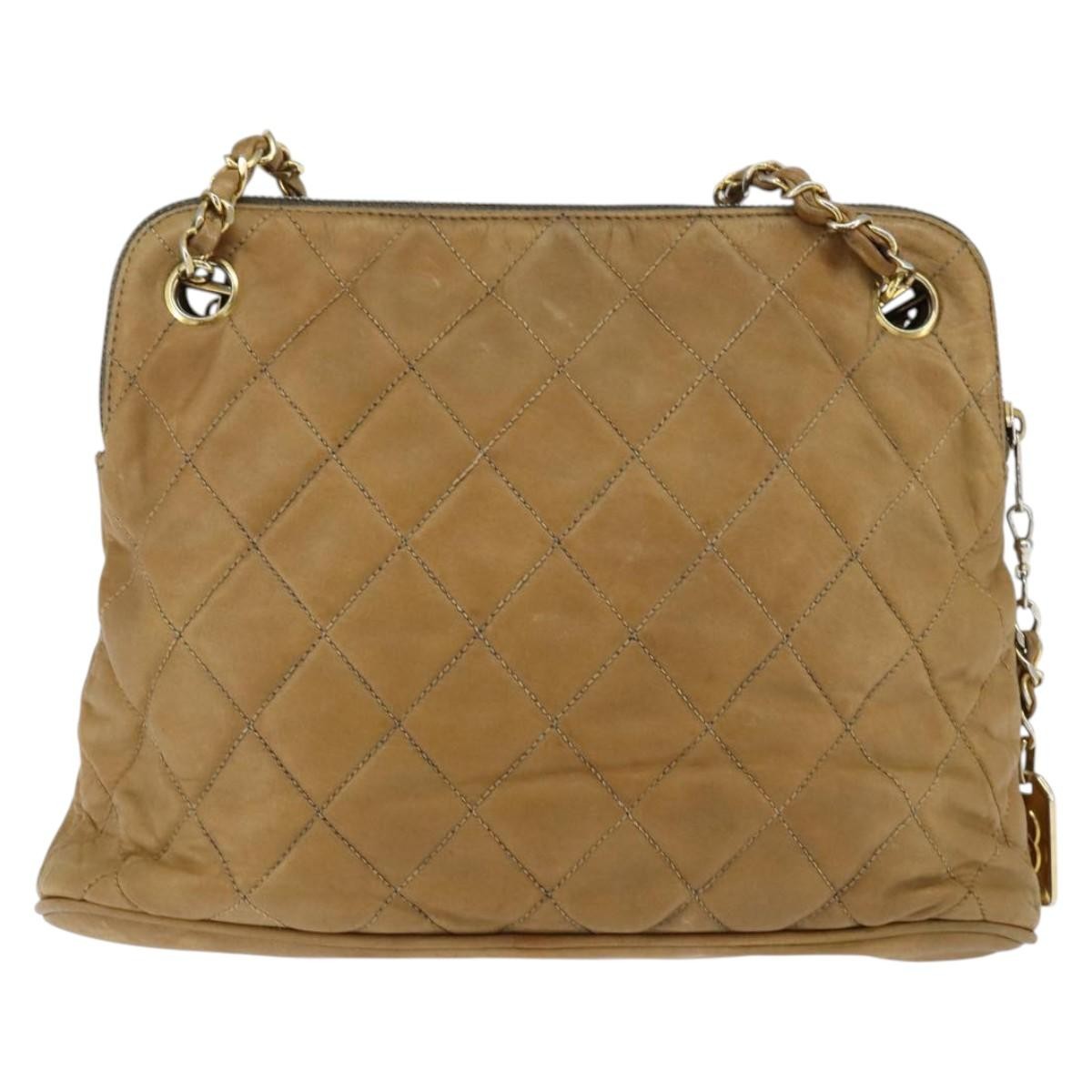 Chanel Vintage Zip Chain Quilted Lambskin Brown Leather Shoulder Bag Bag (Pre-Owned)
