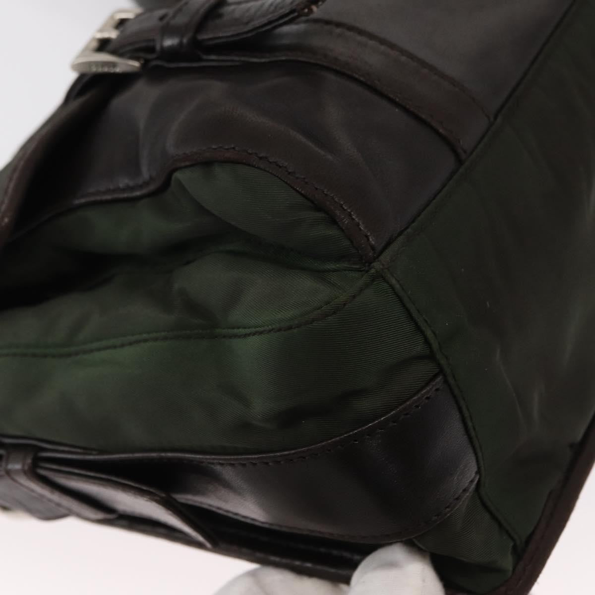 Prada Double Buckle Flap Messenger Tessuto Khaki Nylon Shoulder Bag Bag (Pre-Owned)
