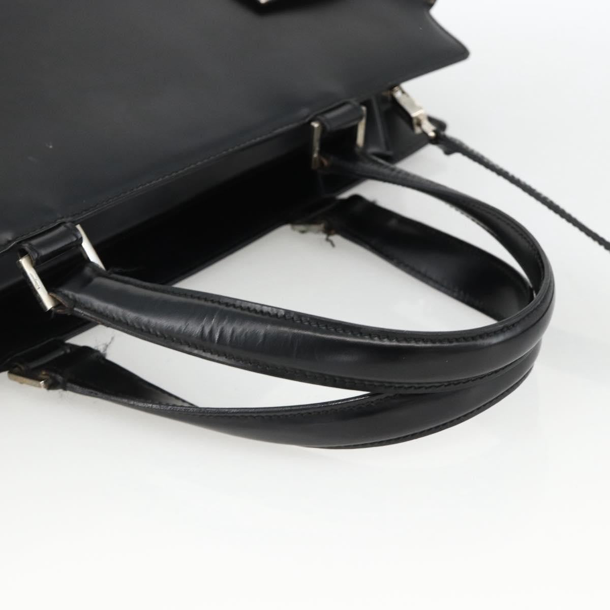 Salvatore Ferragamo Double Gancini Side Buckle Tote Leather Black Leather Handbag (Pre-Owned)