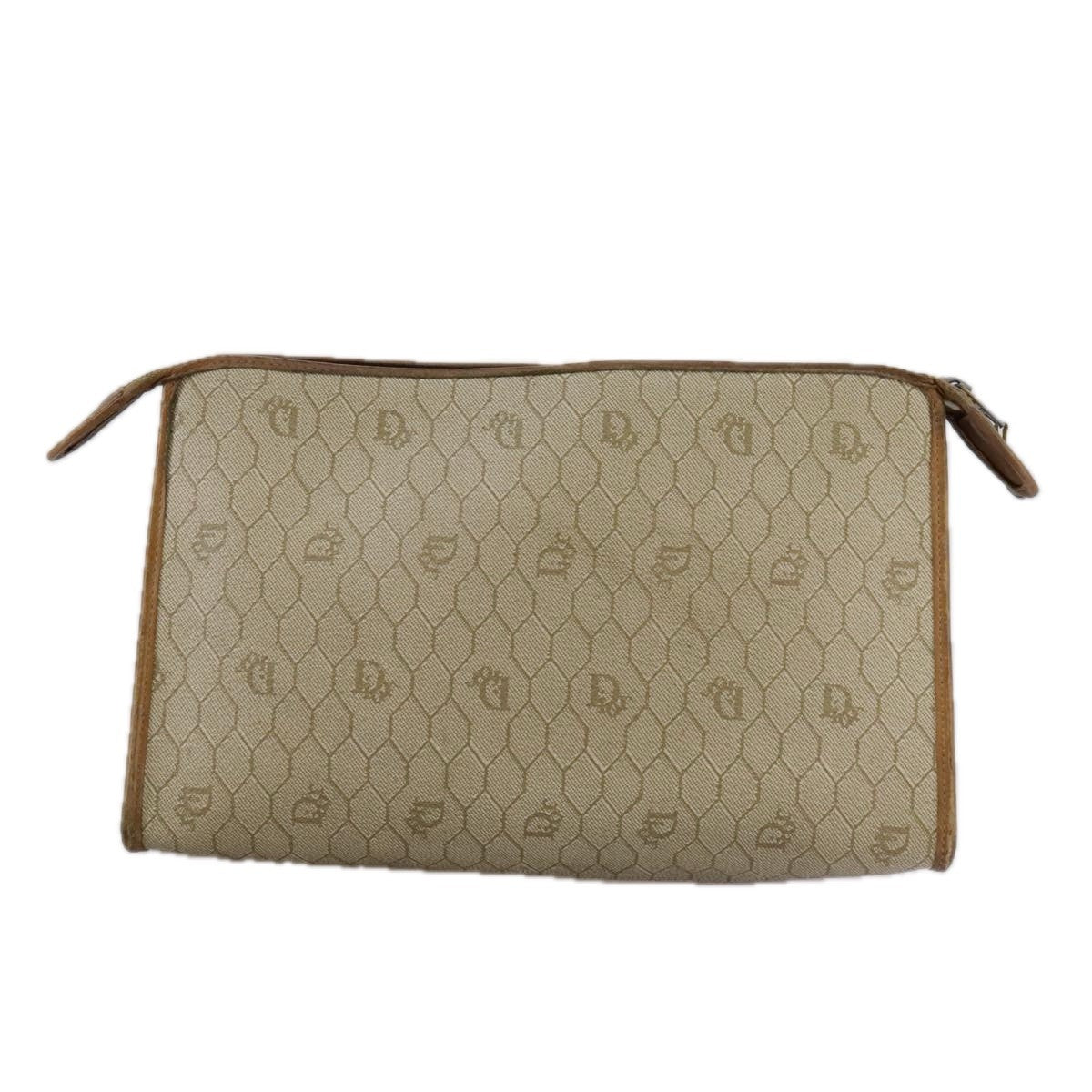 Christian Dior Vintage Honeycomb Zip Canvas And Leather Beige Canvas Clutche & Pouche Bag (Pre-Owned)