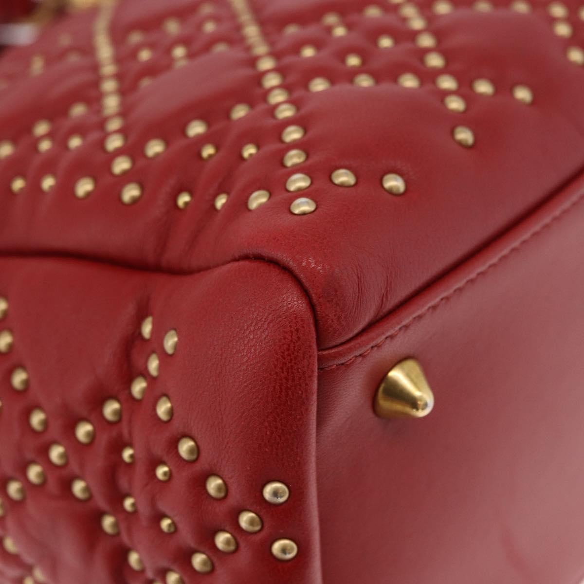 Christian Dior Supple Lady Dior Cannage Studded Lambskin Red Leather Handbag (Pre-Owned)