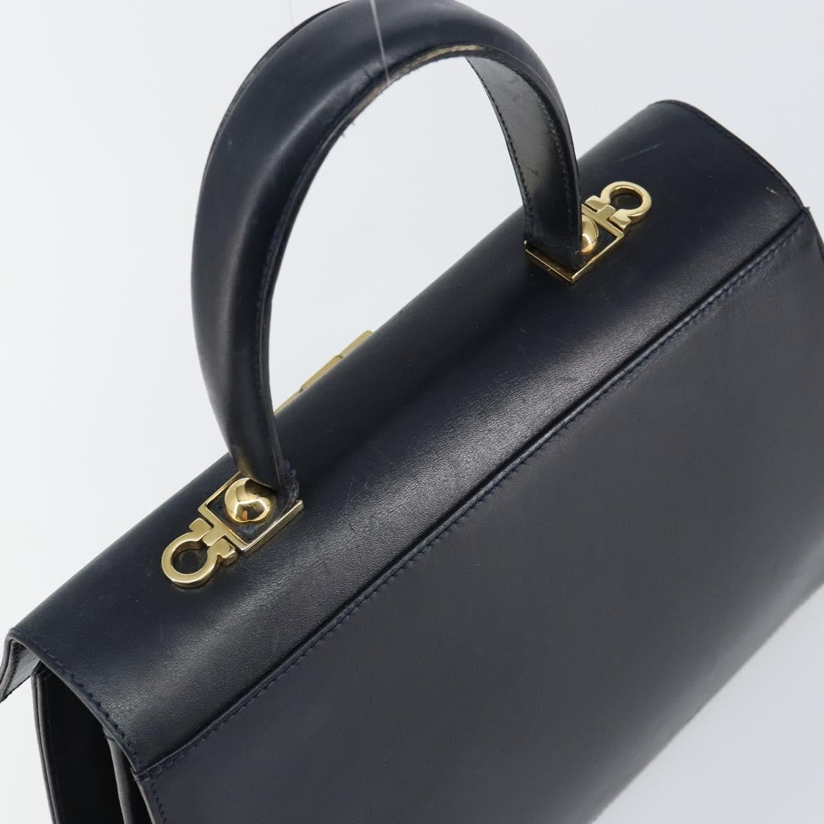 Salvatore Ferragamo Gancini Convertible Top Handle Leather Navy Leather Handbag (Pre-Owned)