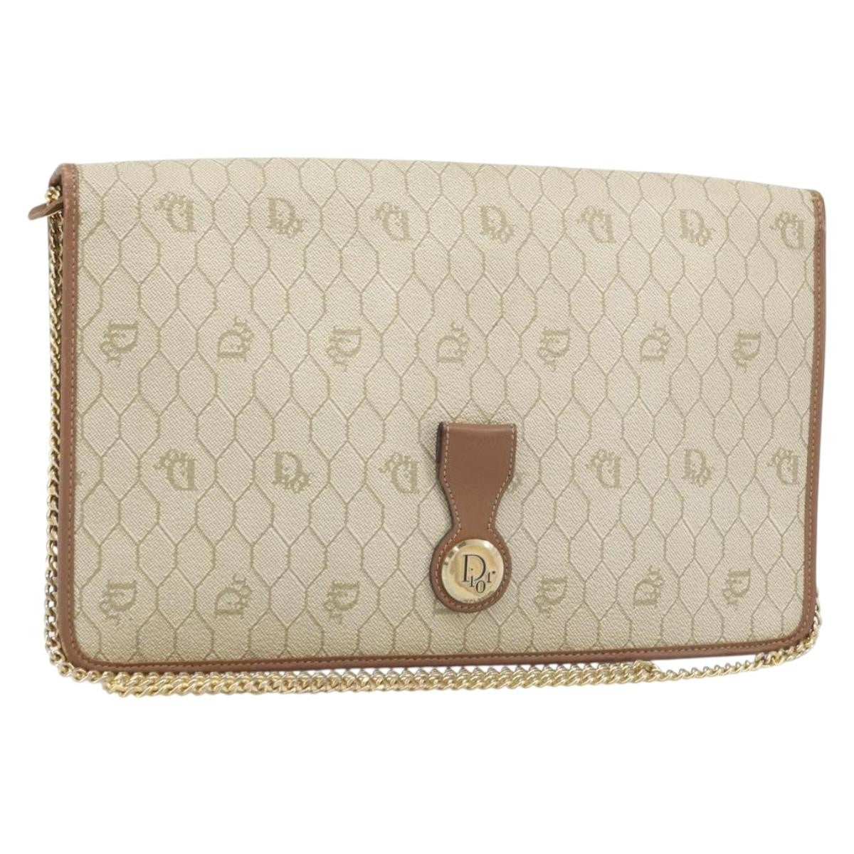 Christian Dior Vintage Honeycomb Chain Canvas Beige Canvas Shoulder Bag Bag (Pre-Owned)