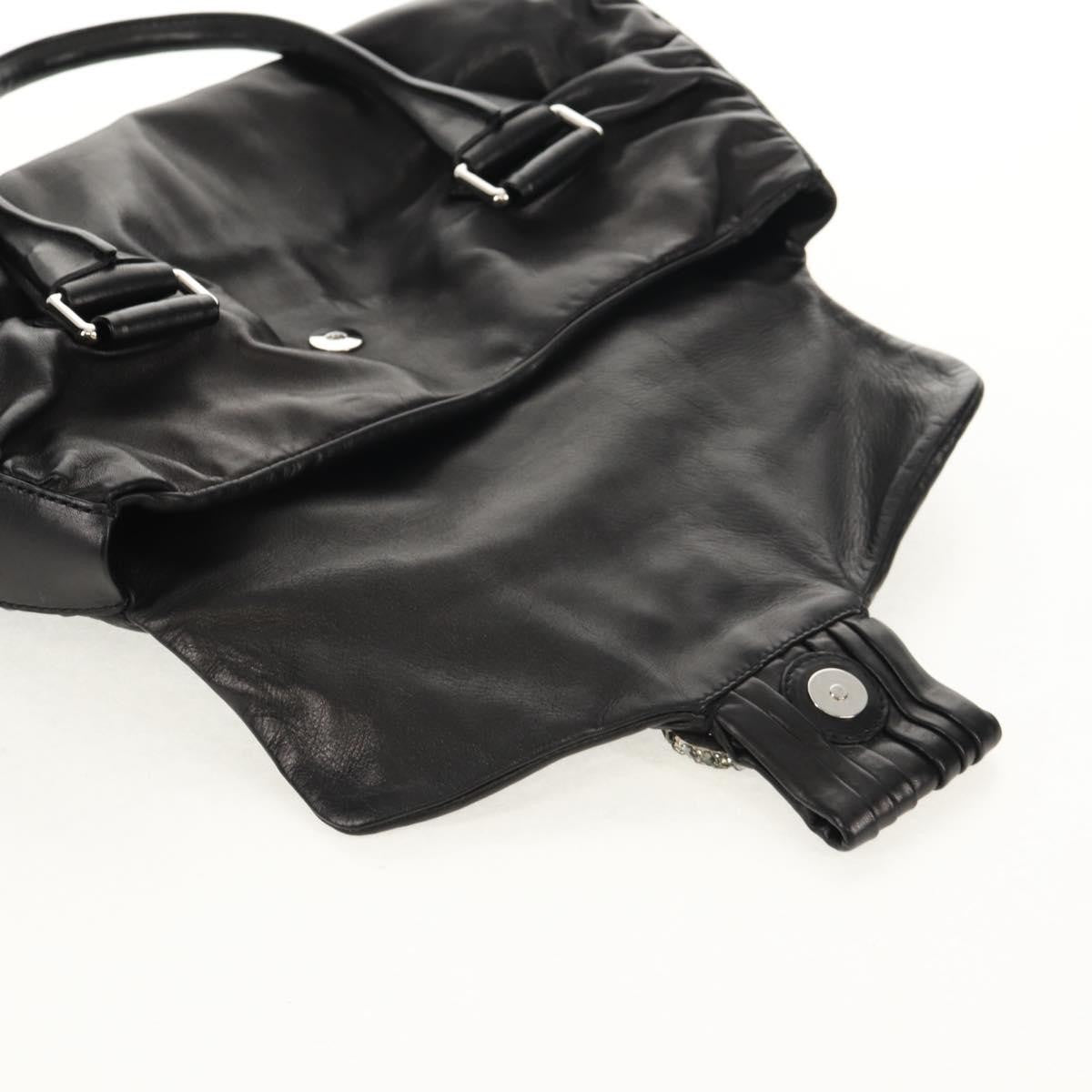 Valentino Garavani Histoire Tote Leather And Strass Black Leather Shoulder Bag Bag (Pre-Owned)
