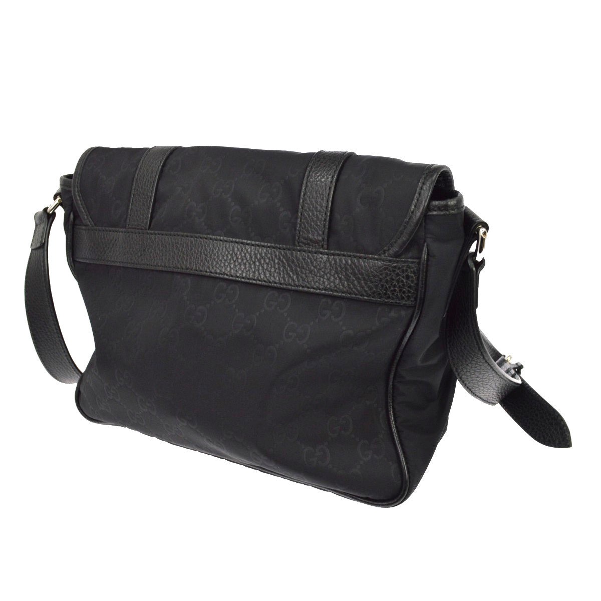 Gucci Buckle Messenger Gg Canvas Black Canvas Handbag (Pre-Owned)