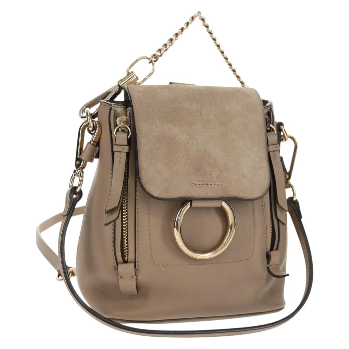 Chloe Faye Leather And Suede Gray Leather Backpack Bag (Pre-Owned)