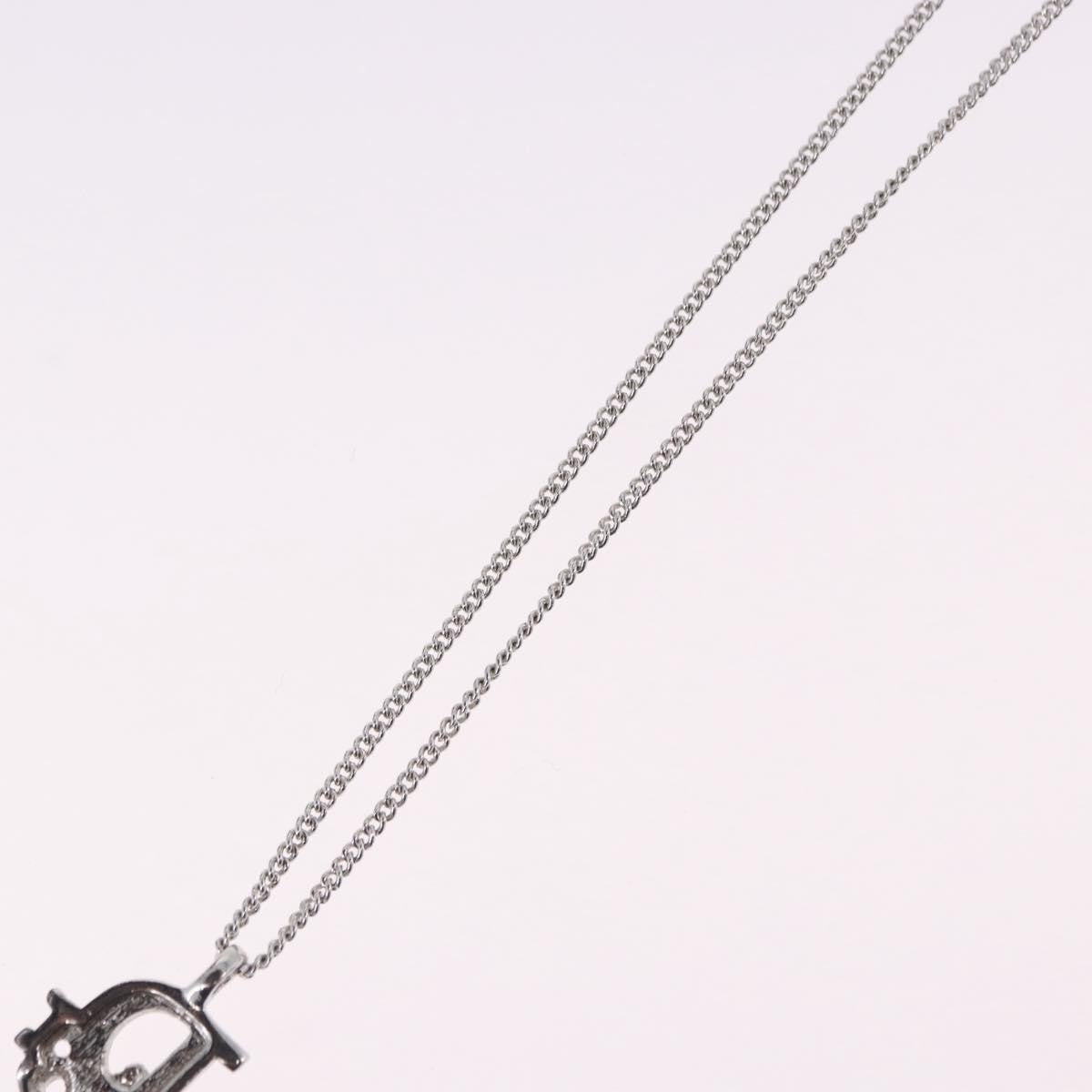 Christian Dior Vintage Dior Logo Metal And Crystal Silver Metal Necklace Jewelry (Pre-Owned)