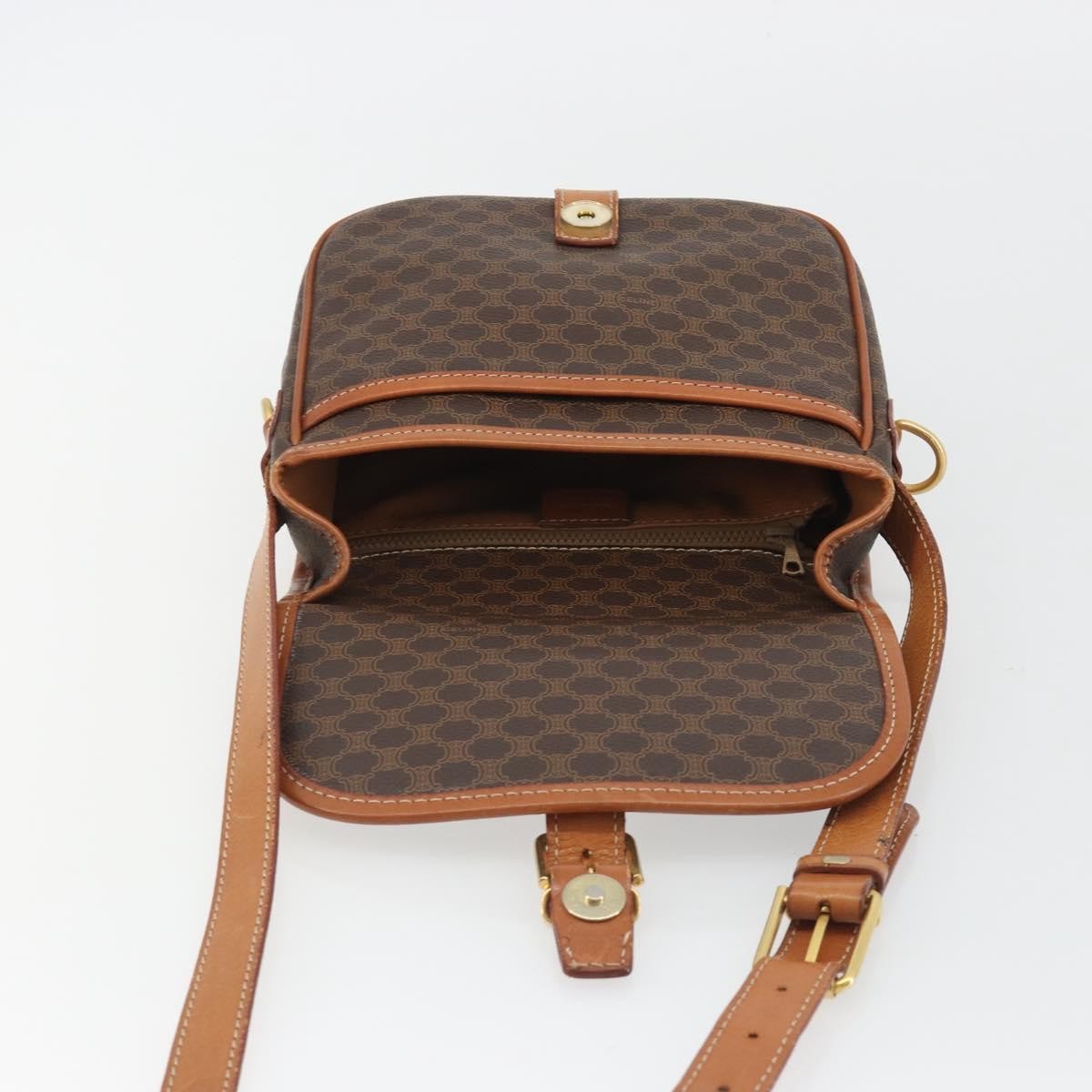 Celine Vintage Macadam Canvas And Leather Brown Canvas Shoulder Bag Bag (Pre-Owned)