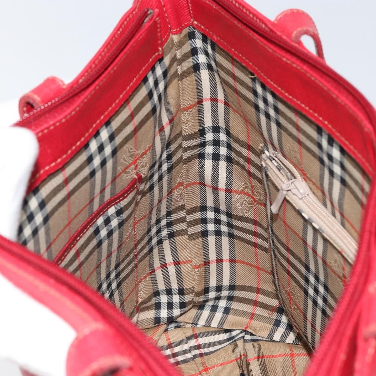 Burberry Vintage Vintage Check Coated Canvas Red Leather Tote Bag Bag (Pre-Owned)