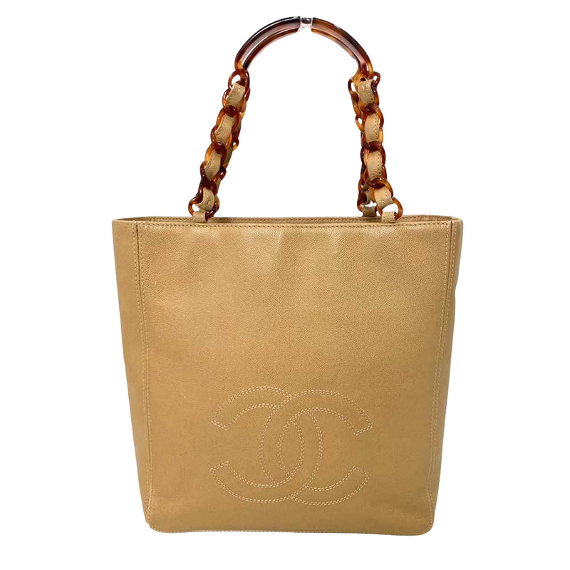 Chanel Logo Cc Camel Leather Handbag (Pre-Owned)