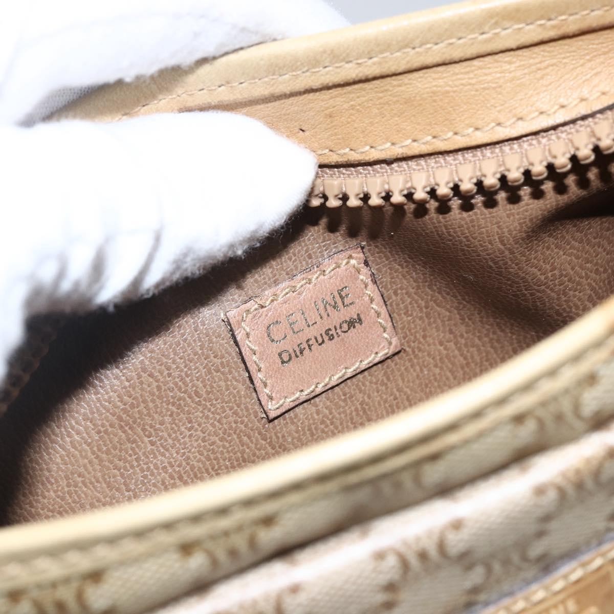 Celine Vintage Macadam Canvas Beige Canvas Shoulder Bag Bag (Pre-Owned)