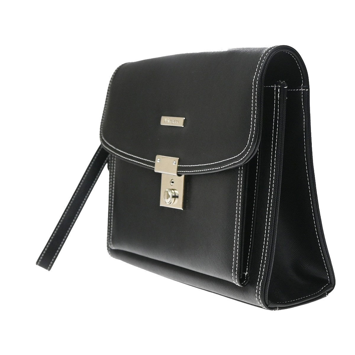 Saint Laurent Front Logo Plaque Convertible Clutch Leather Black Leather Clutche & Pouche Bag (Pre-Owned)