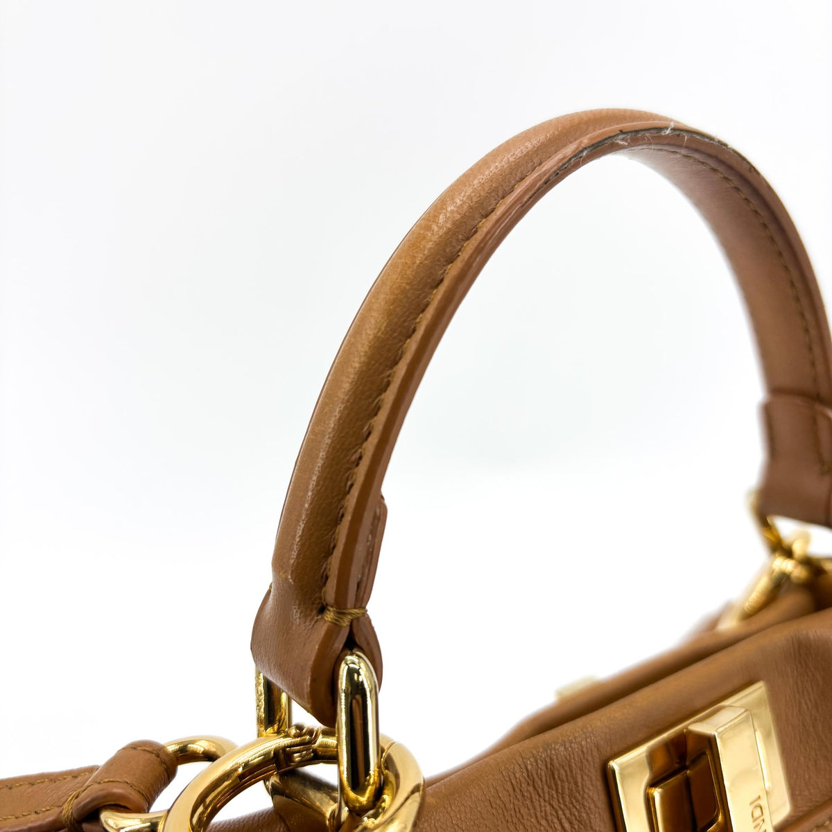 Fendi Peekaboo Whipstitch Leather Brown Leather Handbag (Pre-Owned)