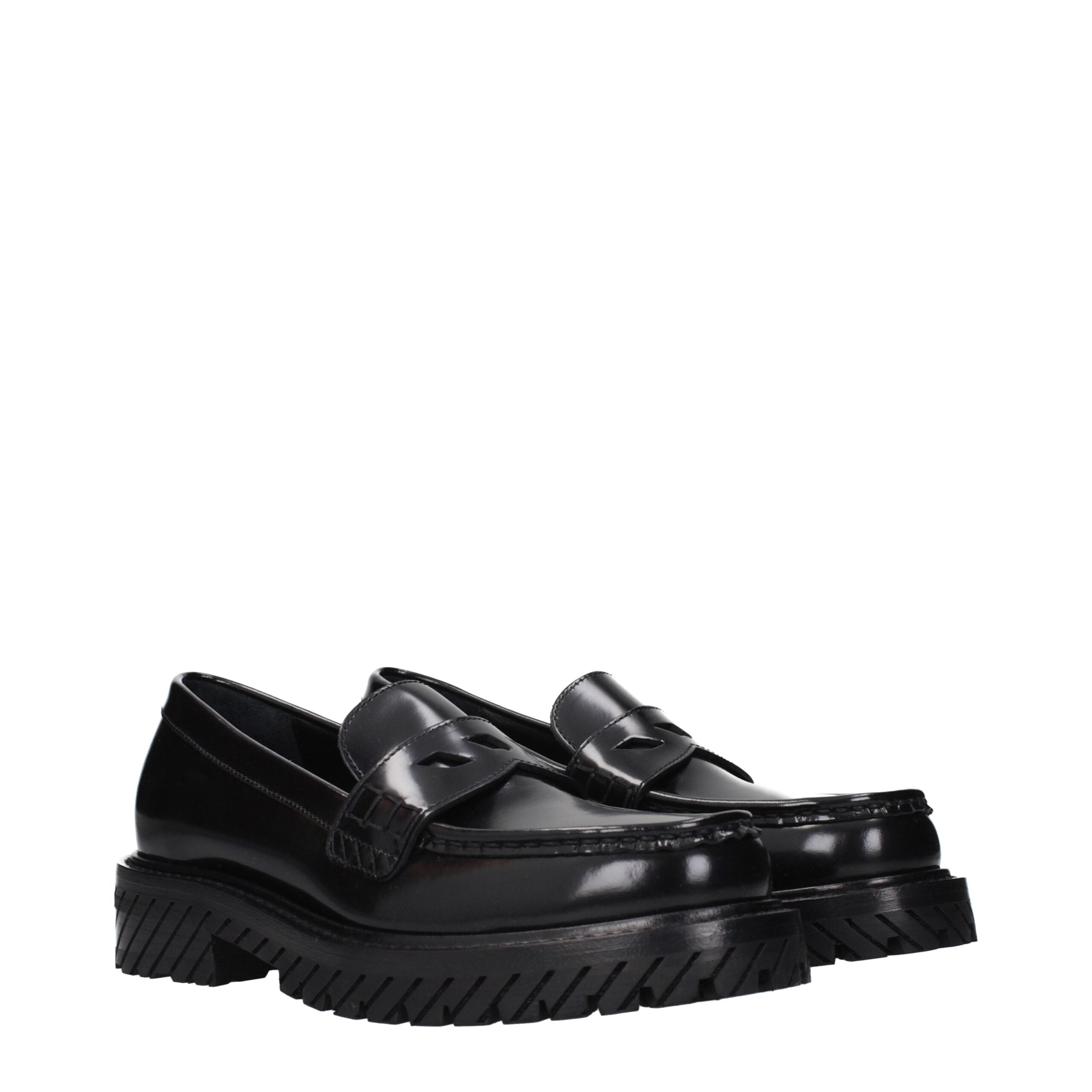 Off-White Black Leather Slip-On Women's Loafers