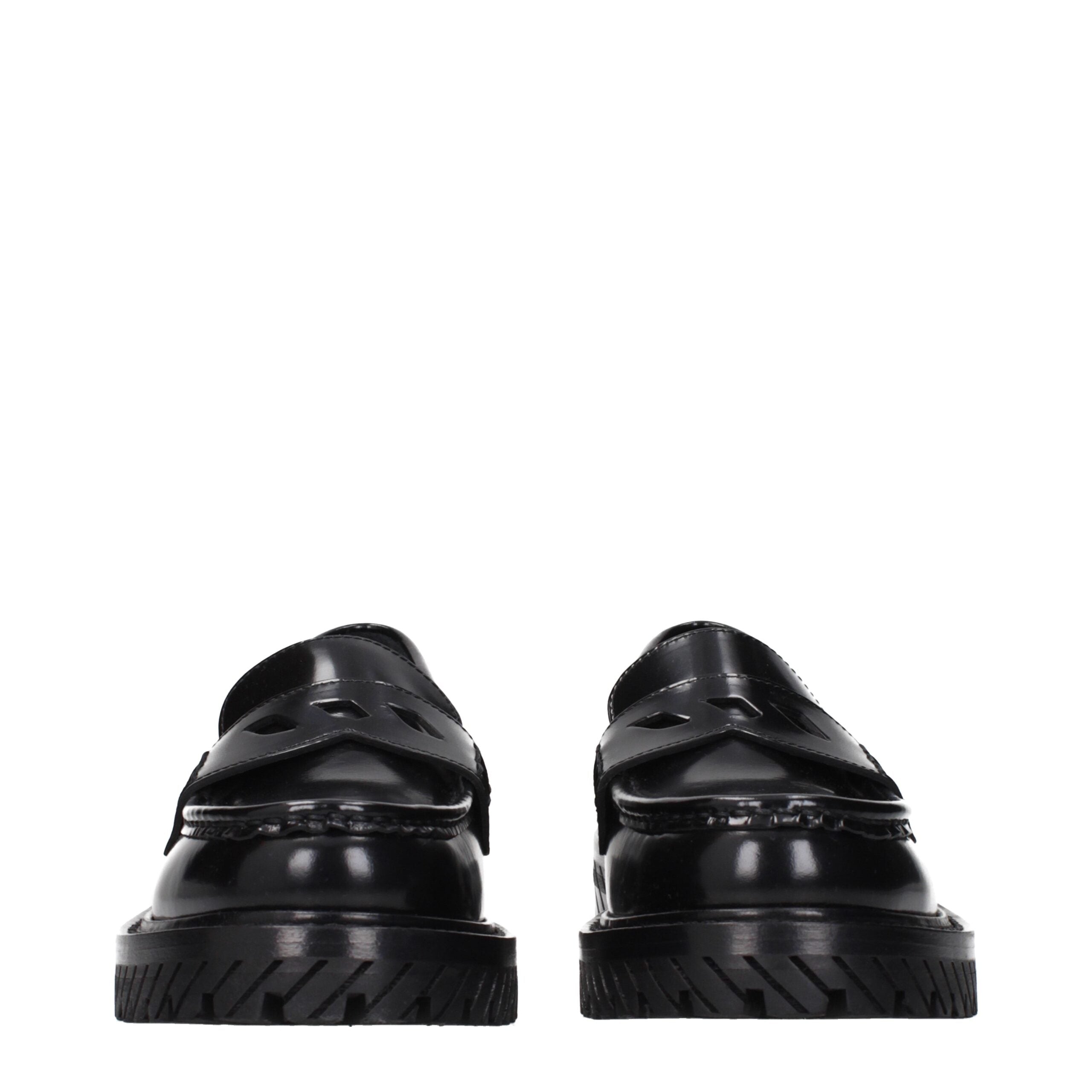 Off-White Black Leather Slip-On Women's Loafers