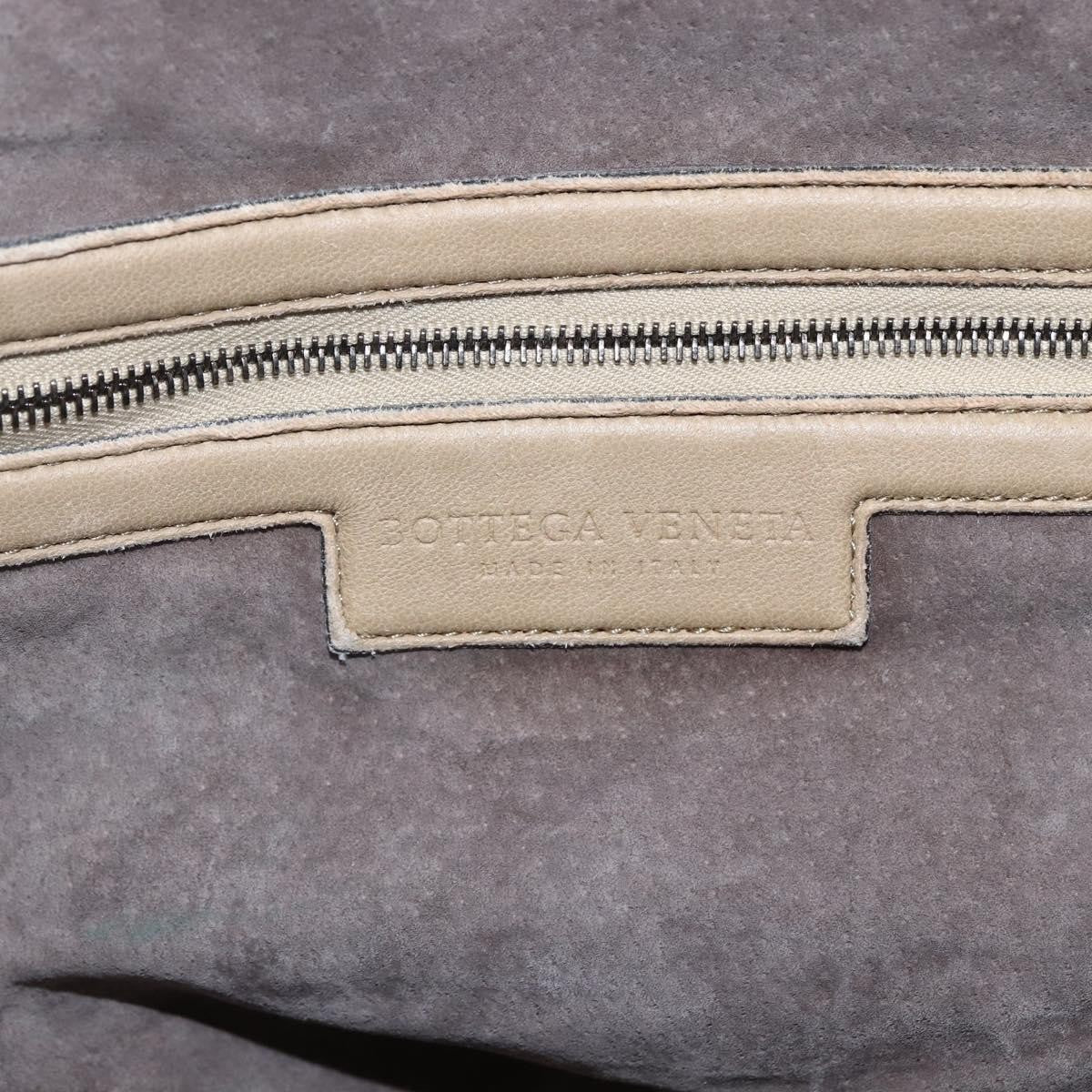 Bottega Veneta Zip Top Leather With Intrecciato Detail Beige Leather Tote Bag Bag (Pre-Owned)