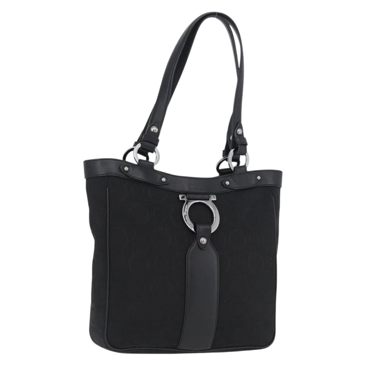 Salvatore Ferragamo Vintage Canvas Black Canvas Tote Bag Bag (Pre-Owned)