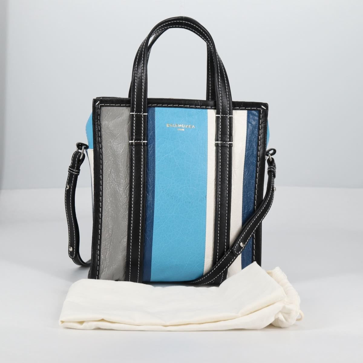 Balenciaga Bazar Convertible Tote Striped Leather Blue Leather Tote Bag Bag (Pre-Owned)