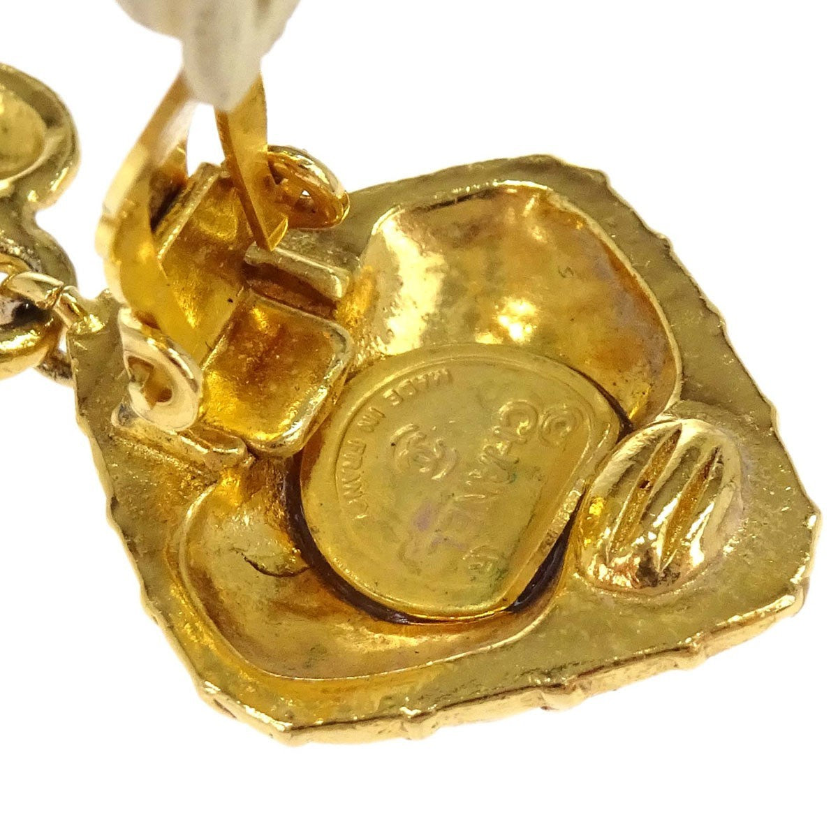 Chanel Cc Rhombus Clip-On Metal Gold Gold_Plated Earrings Jewelry (Pre-Owned)