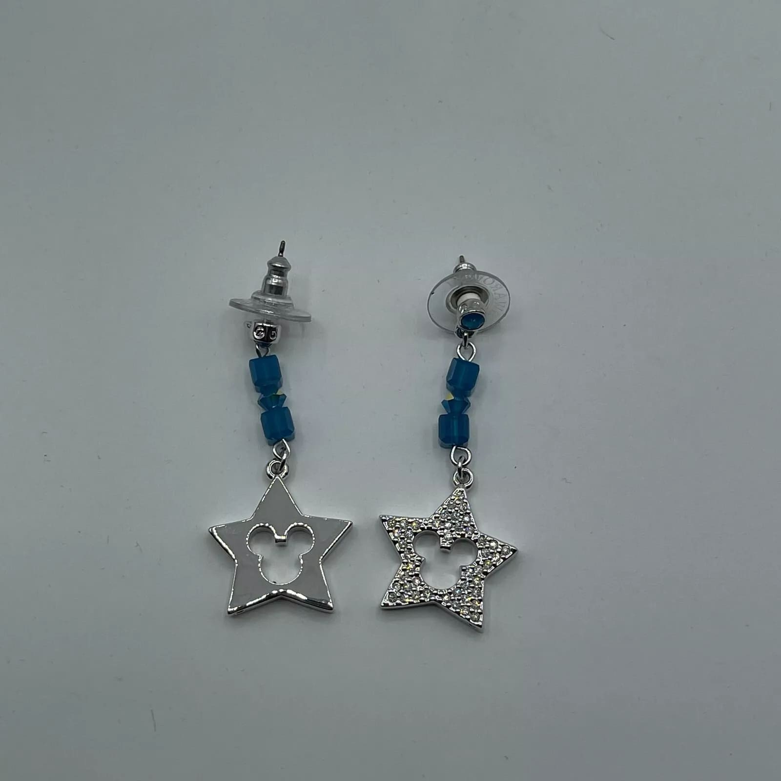 Swarovski Silver Drop Down Star Earrings with Mickey Mouse Cutout