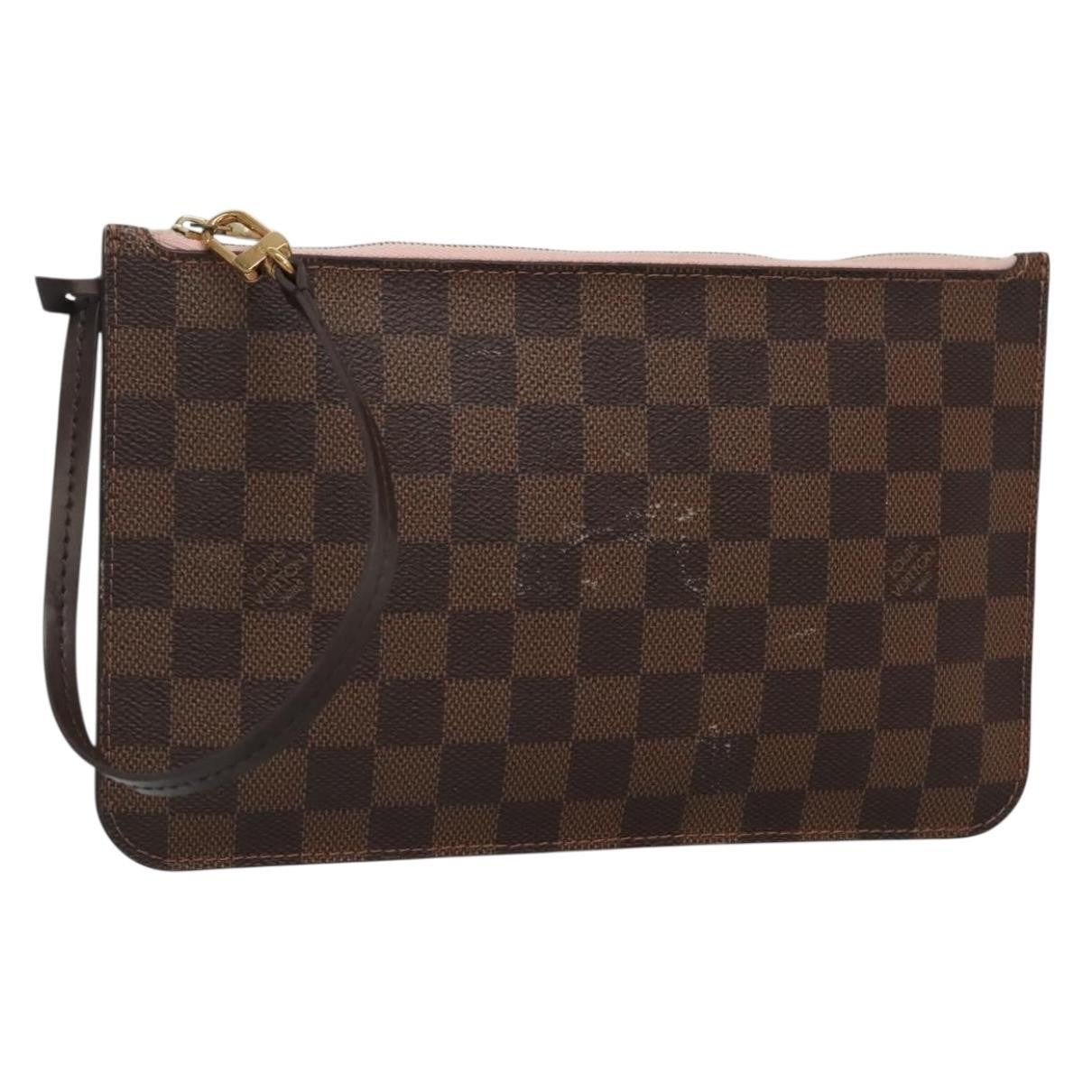 Louis Vuitton Neverfull Pochette Damier Ebene Brown Canvas Bag (Pre-Owned)