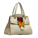 Gucci Butterfly White Leather Tote Bag (Pre-Owned)