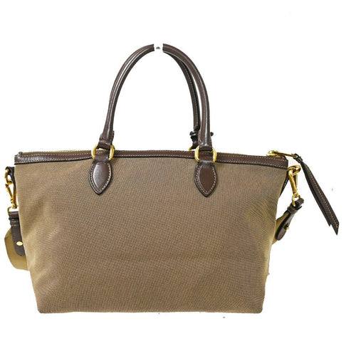 Prada Logo Jacquard Khaki Canvas Handbag (Pre-Owned)