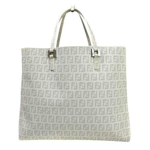 Fendi Zucchino White Canvas Handbag (Pre-Owned)