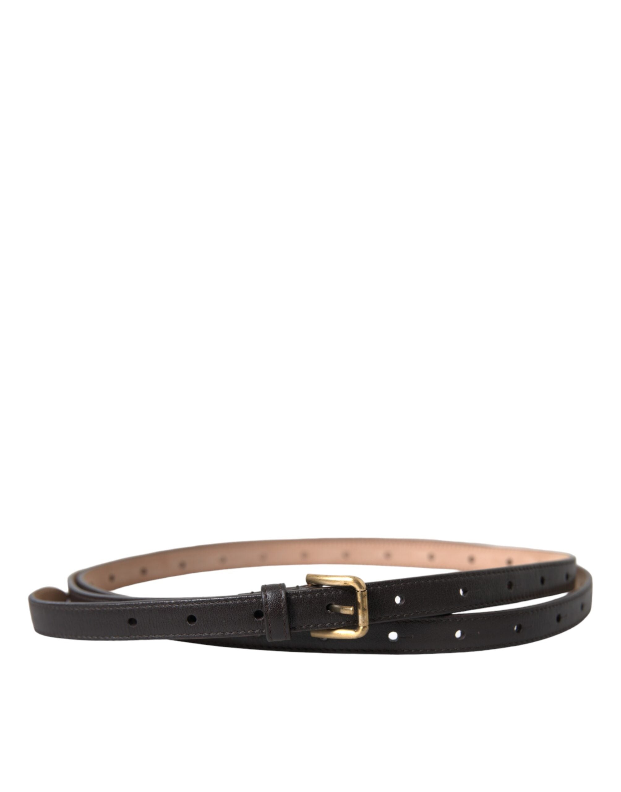 Dolce & Gabbana Black Leather Long Skinny Gold Metal Buckle Women's Belt