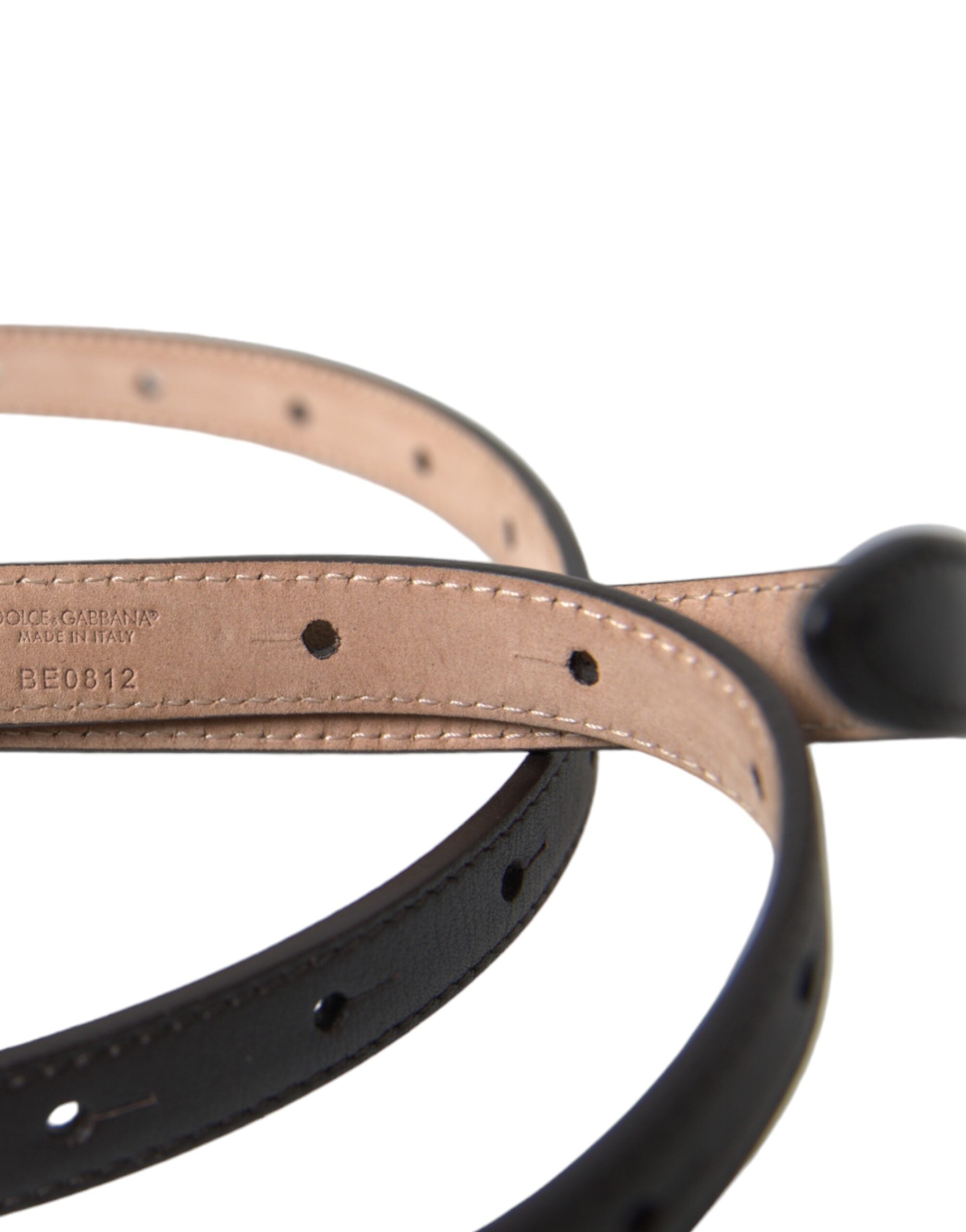 Dolce & Gabbana Black Leather Long Skinny Gold Metal Buckle Women's Belt
