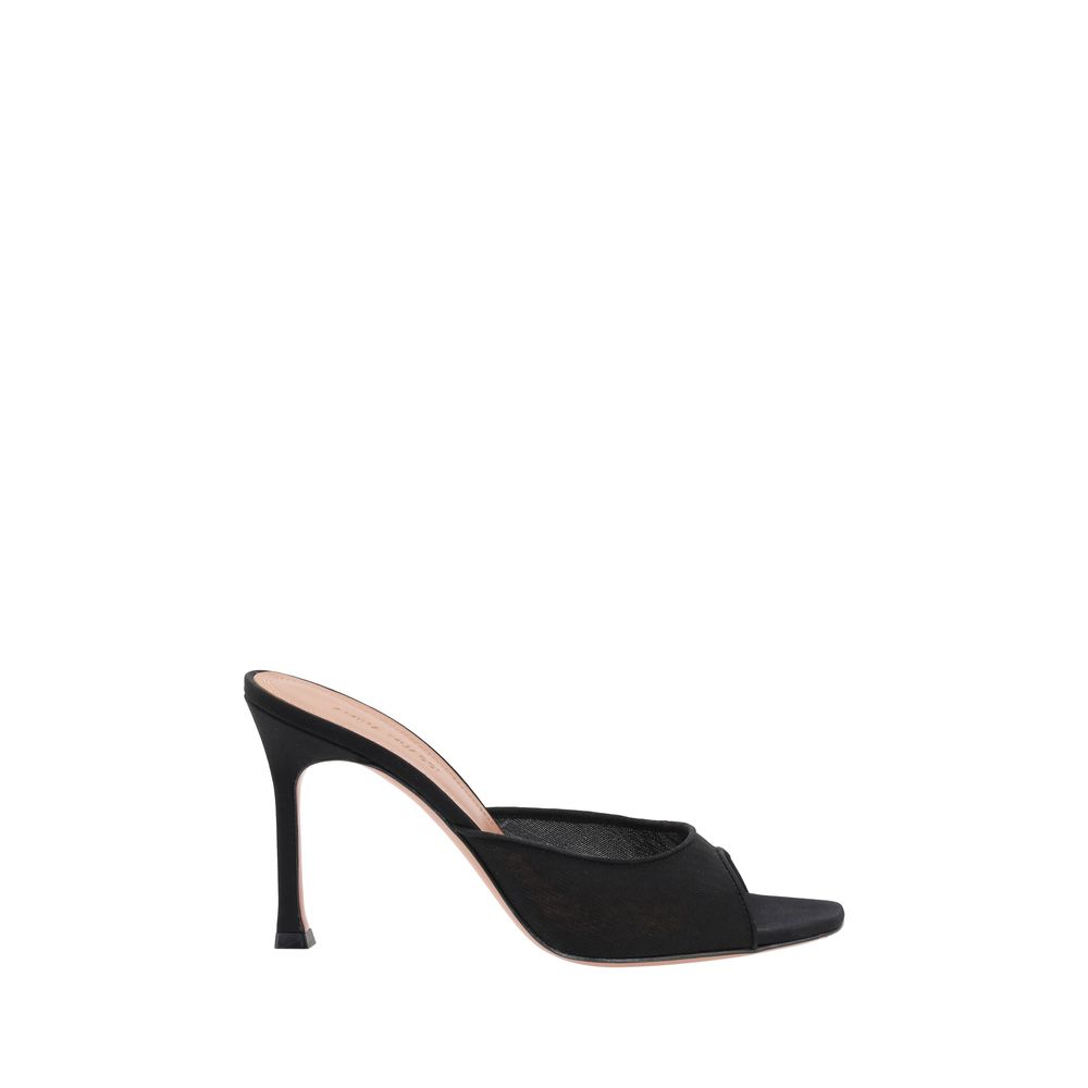 Amina Muaddi Black Nylon Stiletto Heel Women's Sandals