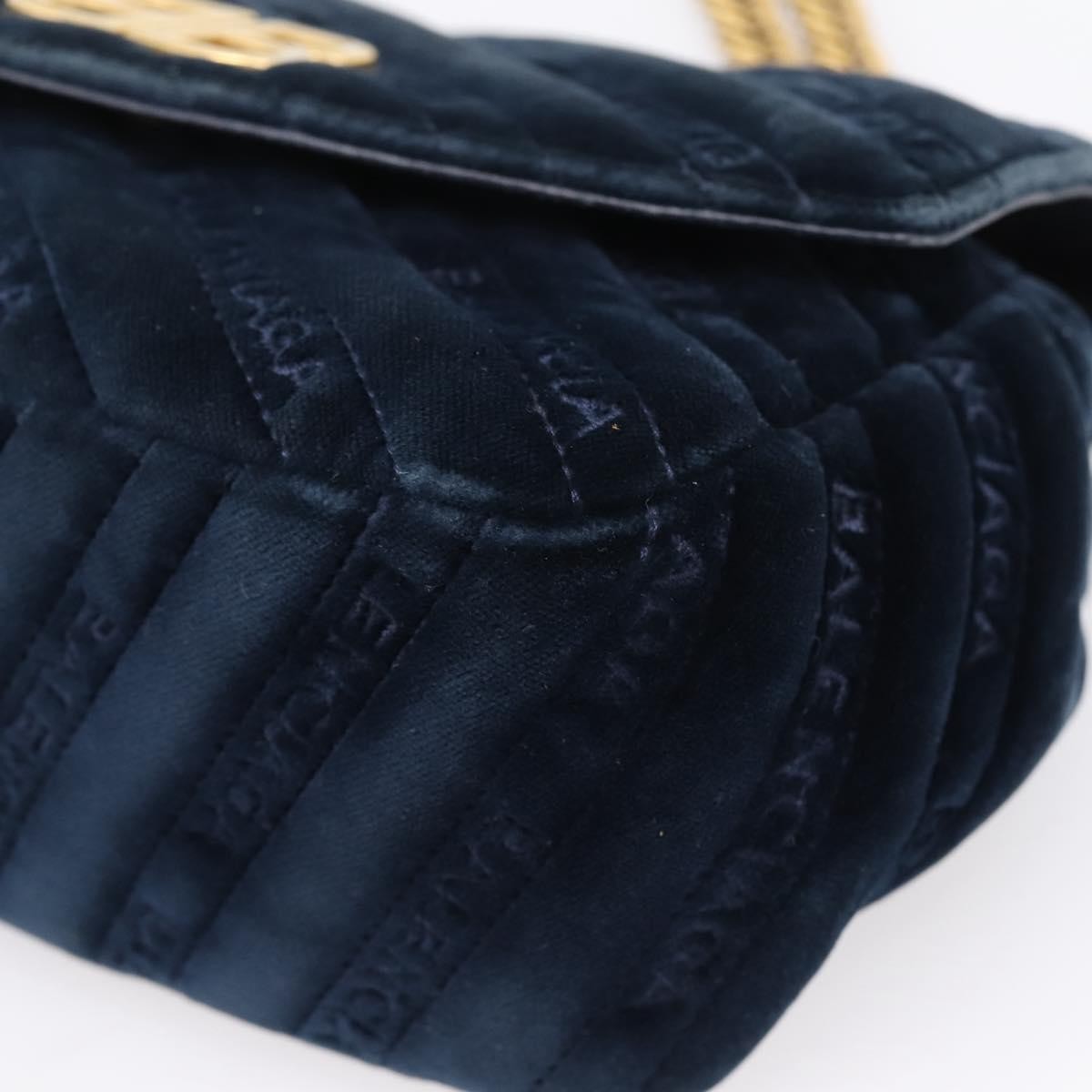 Balenciaga Bb Chain Round Quilted Velvet Navy Velvet Shoulder Bag Bag (Pre-Owned)