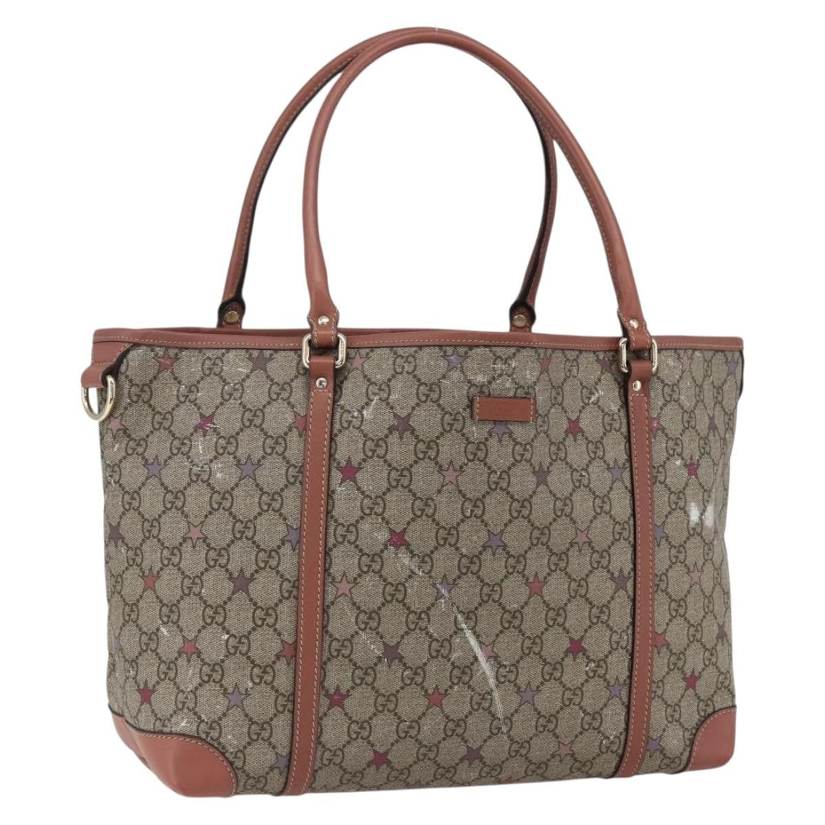 Gucci Joy Plus Tote Gg Coated Canvas With Leather Beige Canvas Tote Bag Bag (Pre-Owned)