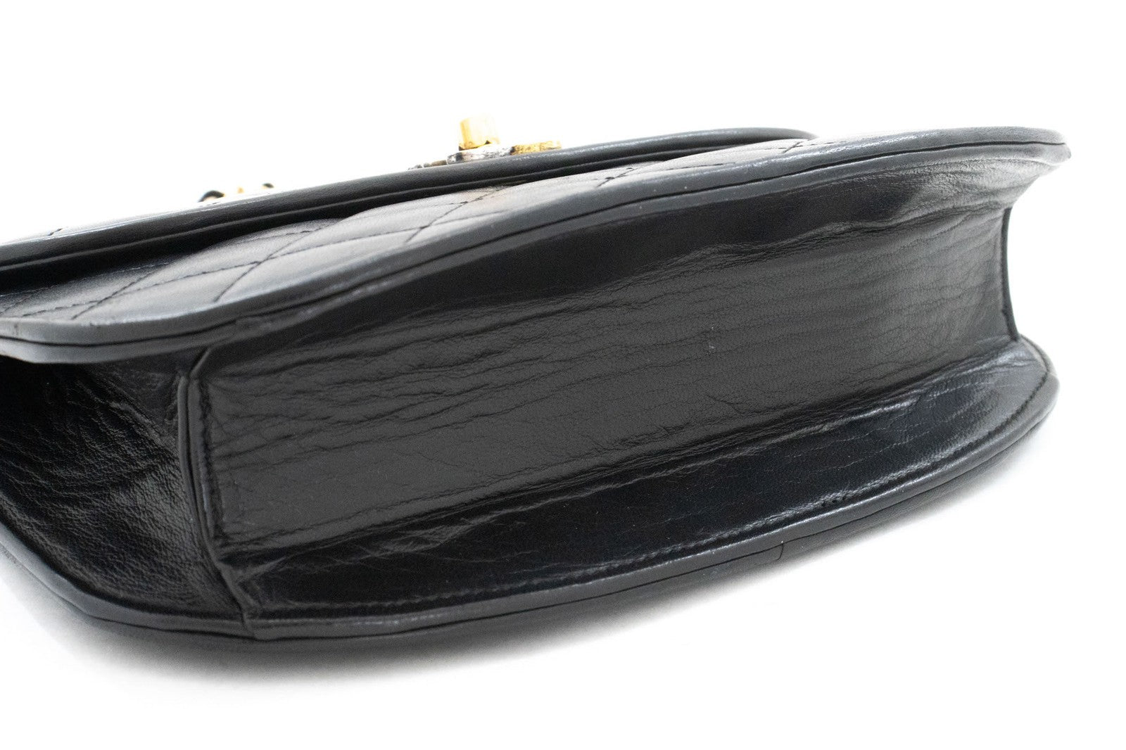 Chanel Vintage Round Flap Quilted Lambskin Black Leather Shoulder Bag Bag (Pre-Owned)