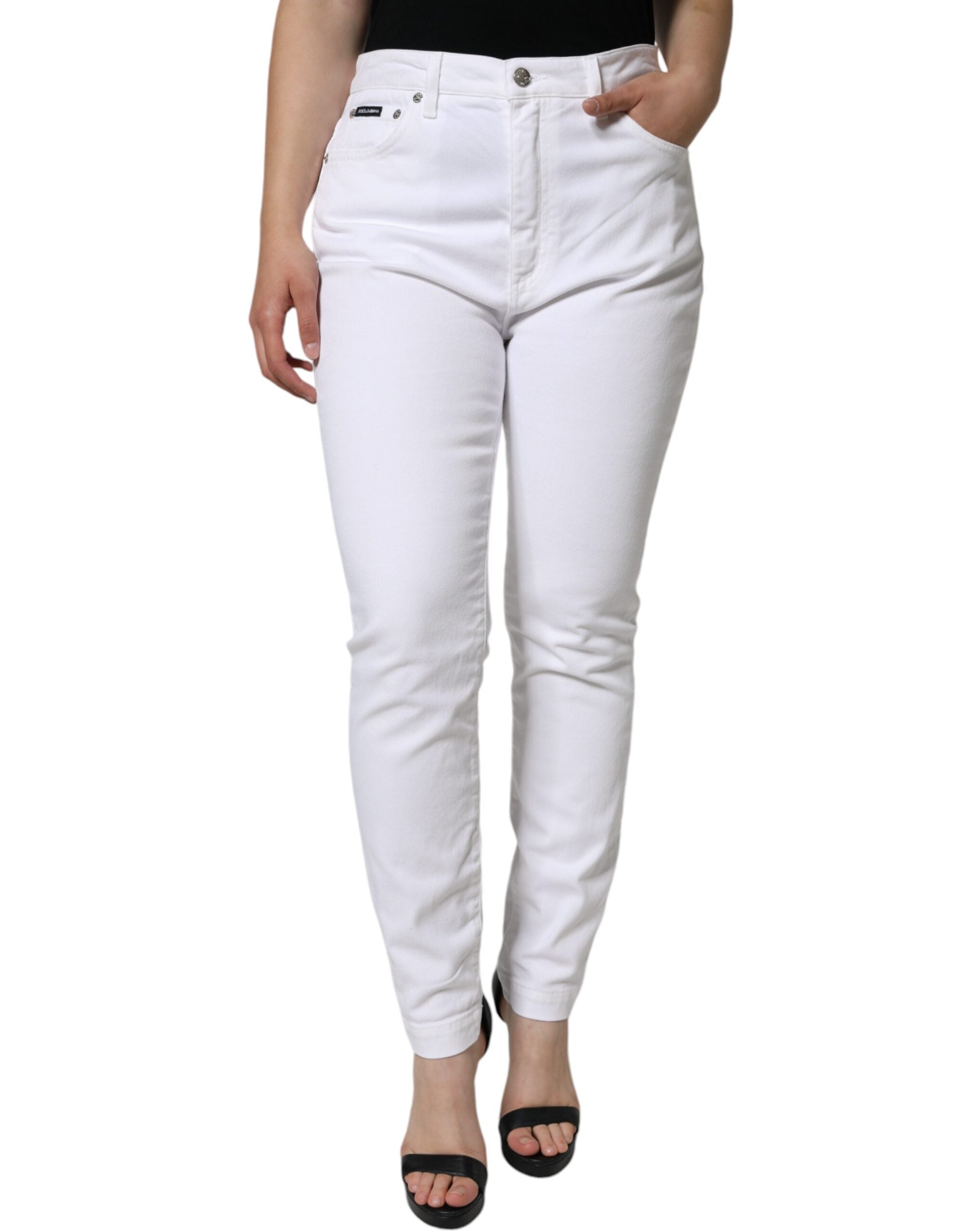 Dolce & Gabbana White AUDREY Cotton Logo Skinny Denim Women's Jeans