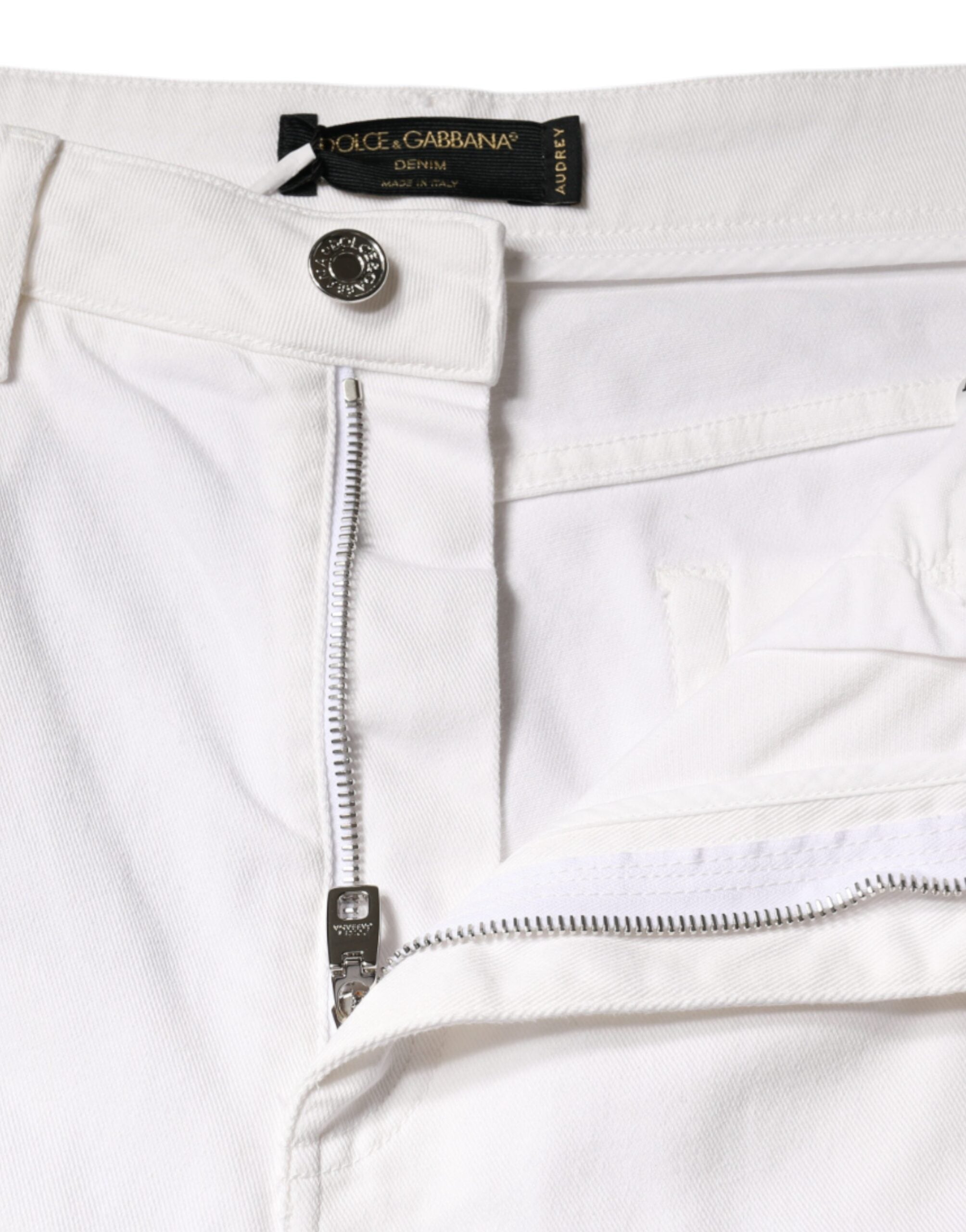 Dolce & Gabbana White AUDREY Cotton Logo Skinny Denim Women's Jeans