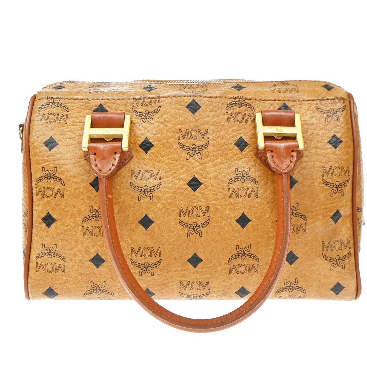 MCM Visetos Logogramme Canvas And Leather Brown Leather Handbag (Pre-Owned)