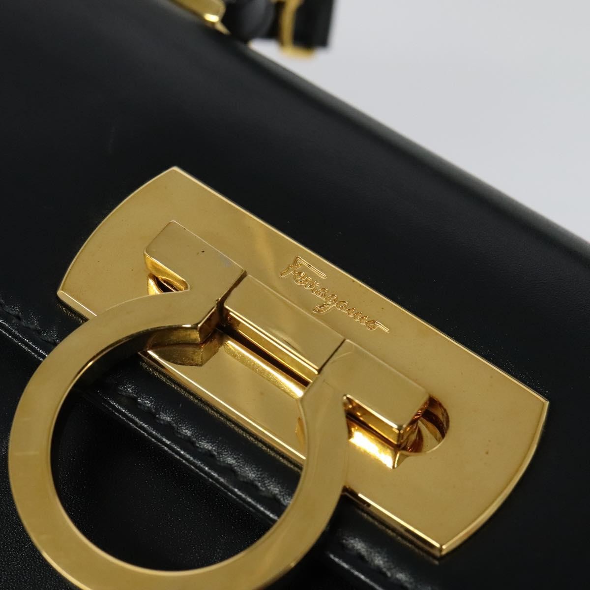 Salvatore Ferragamo Gancini Convertible Top Handle Leather Black Leather Handbag (Pre-Owned)