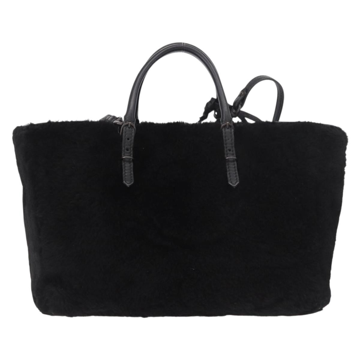 Balenciaga Papier A4 Classic Studs Shearling Black Fur Handbag (Pre-Owned)