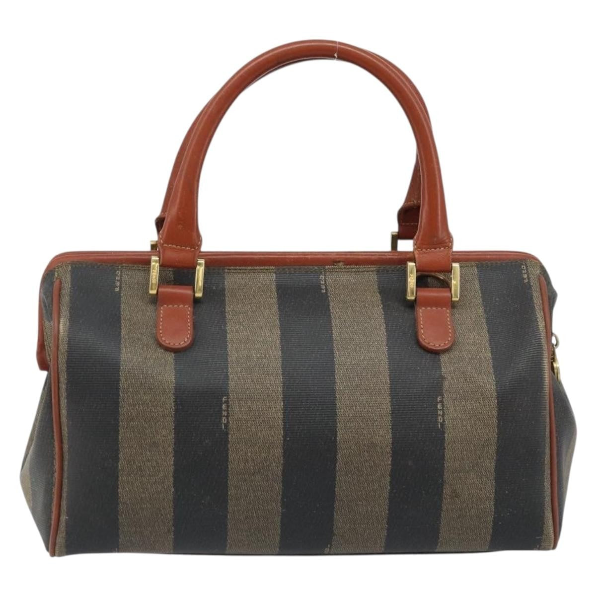 Fendi Vintage Pequin Convertible Boston Coated Canvas Brown Canvas Handbag (Pre-Owned)