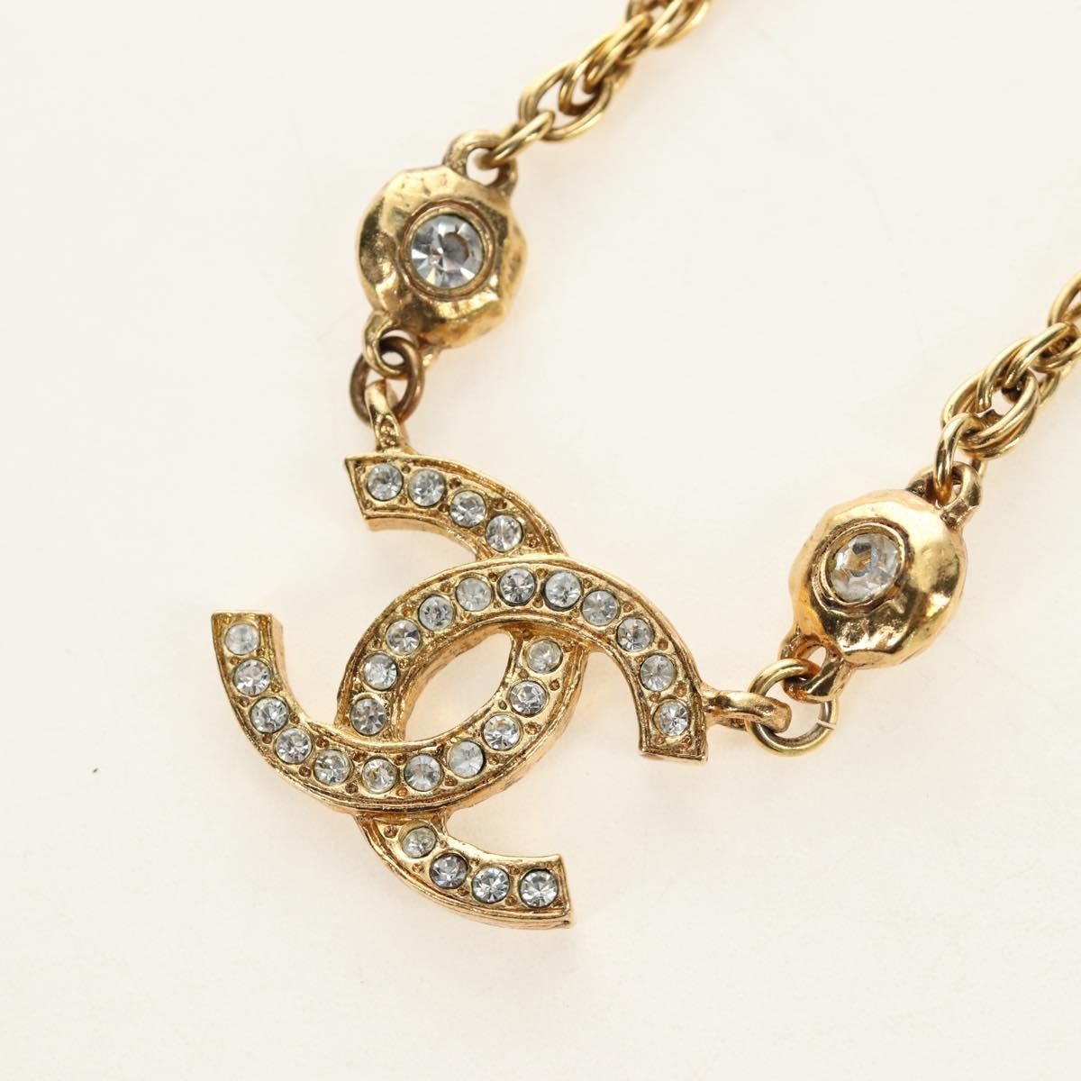 Chanel Cc Pendant Metal With Crystals Gold Metal Necklace Jewelry (Pre-Owned)