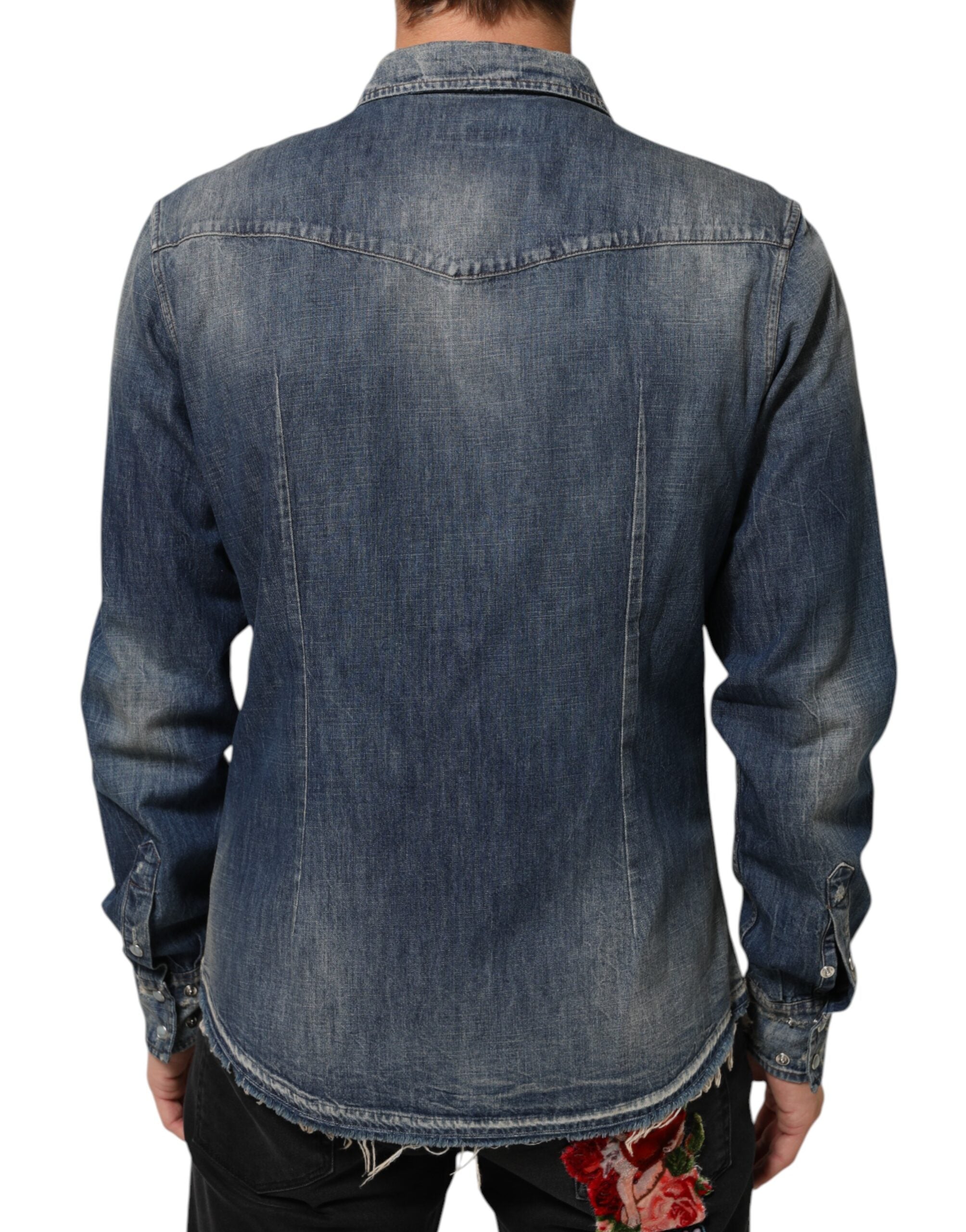 Dolce & Gabbana Blue Angel Patch Denim Buttoned Down Men Men's Shirt