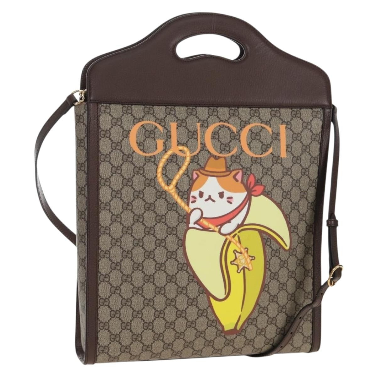 Gucci Cut Out Handle Printed Gg Coated Canvas Brown Canvas Tote Bag Bag (Pre-Owned)