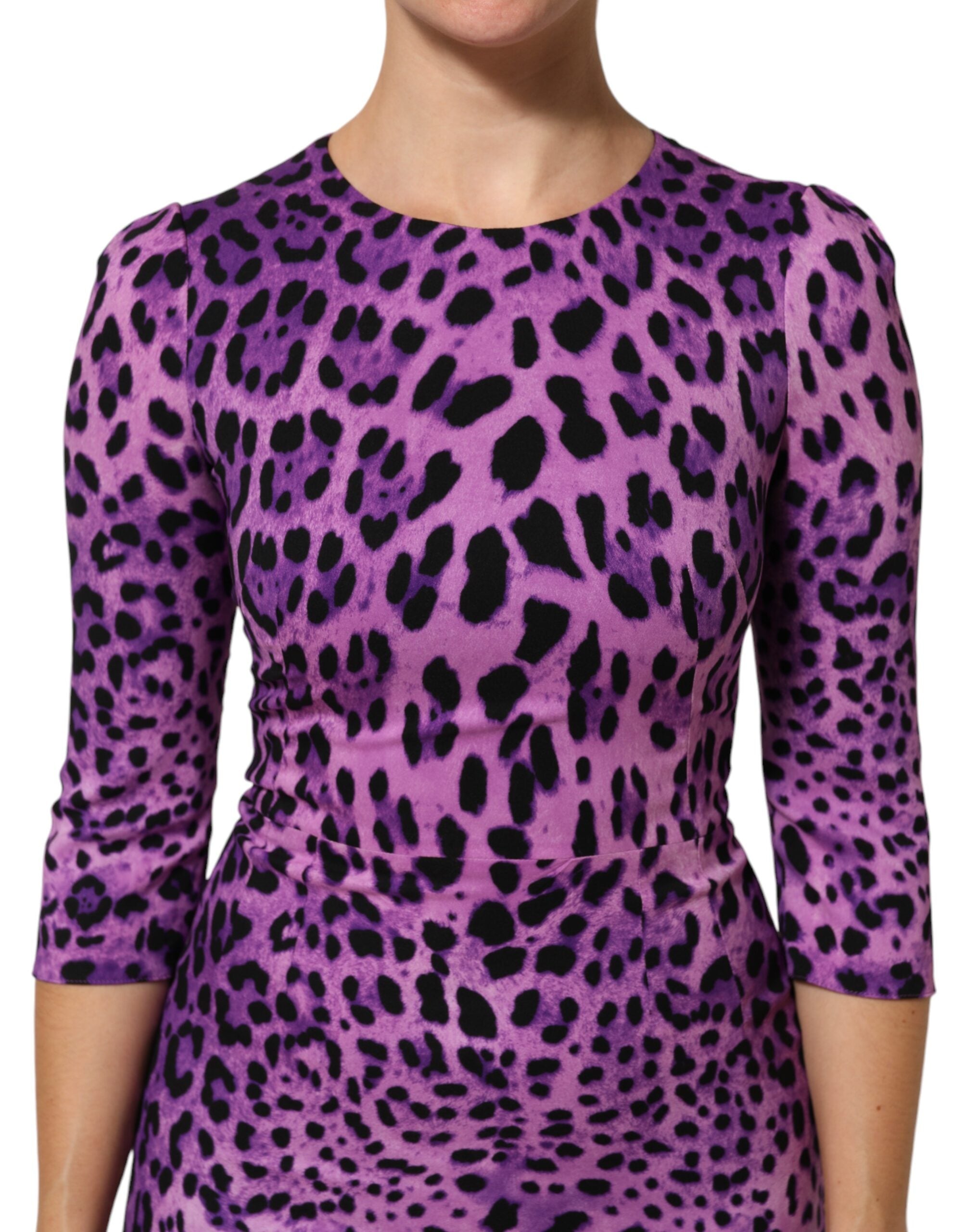 Dolce & Gabbana Violet Leopard Sheath Bodycon Mini Women's Dress