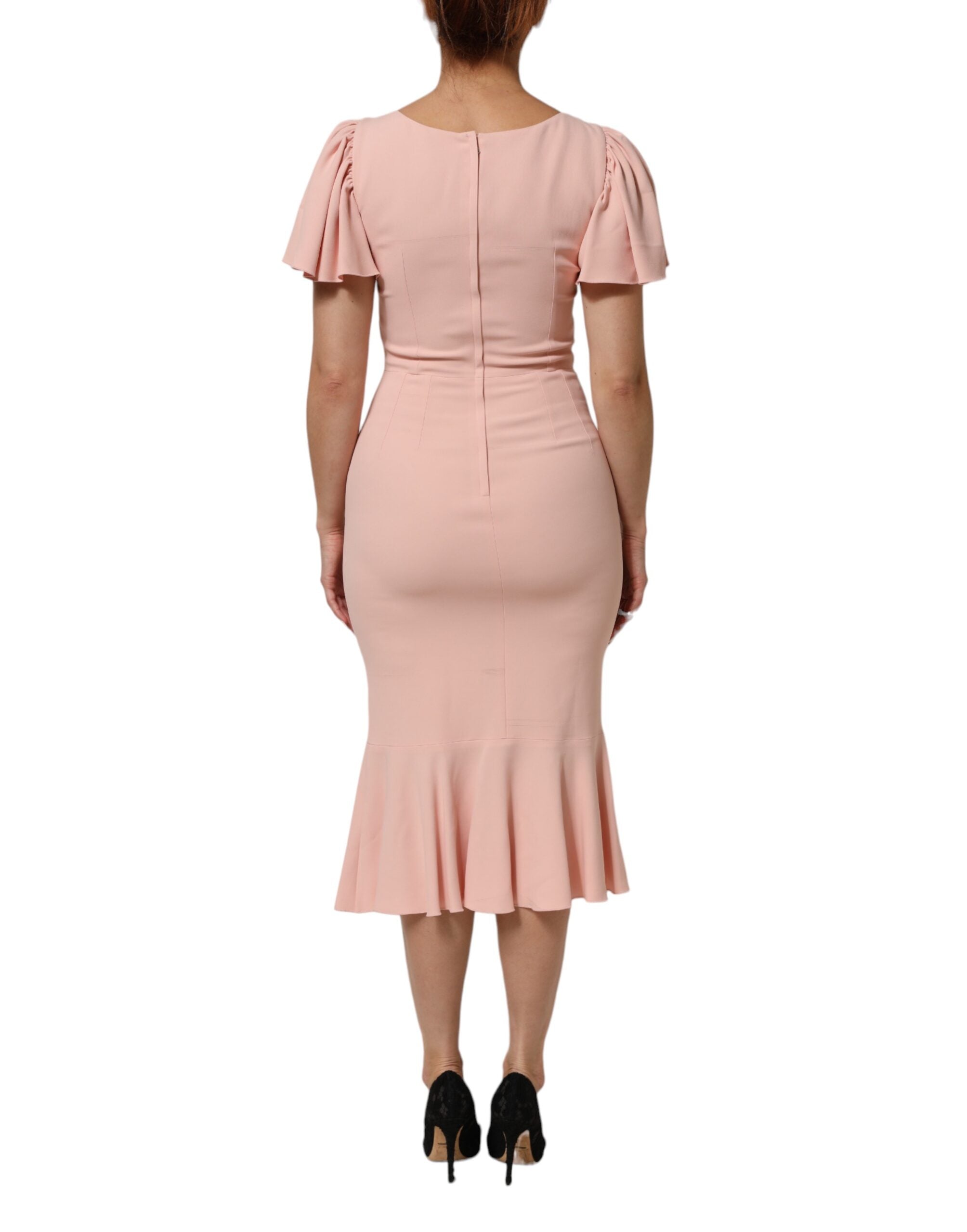 Dolce & Gabbana Pink Viscose Fit Flared Sheath Midi Women's Dress (Pre-Owned)