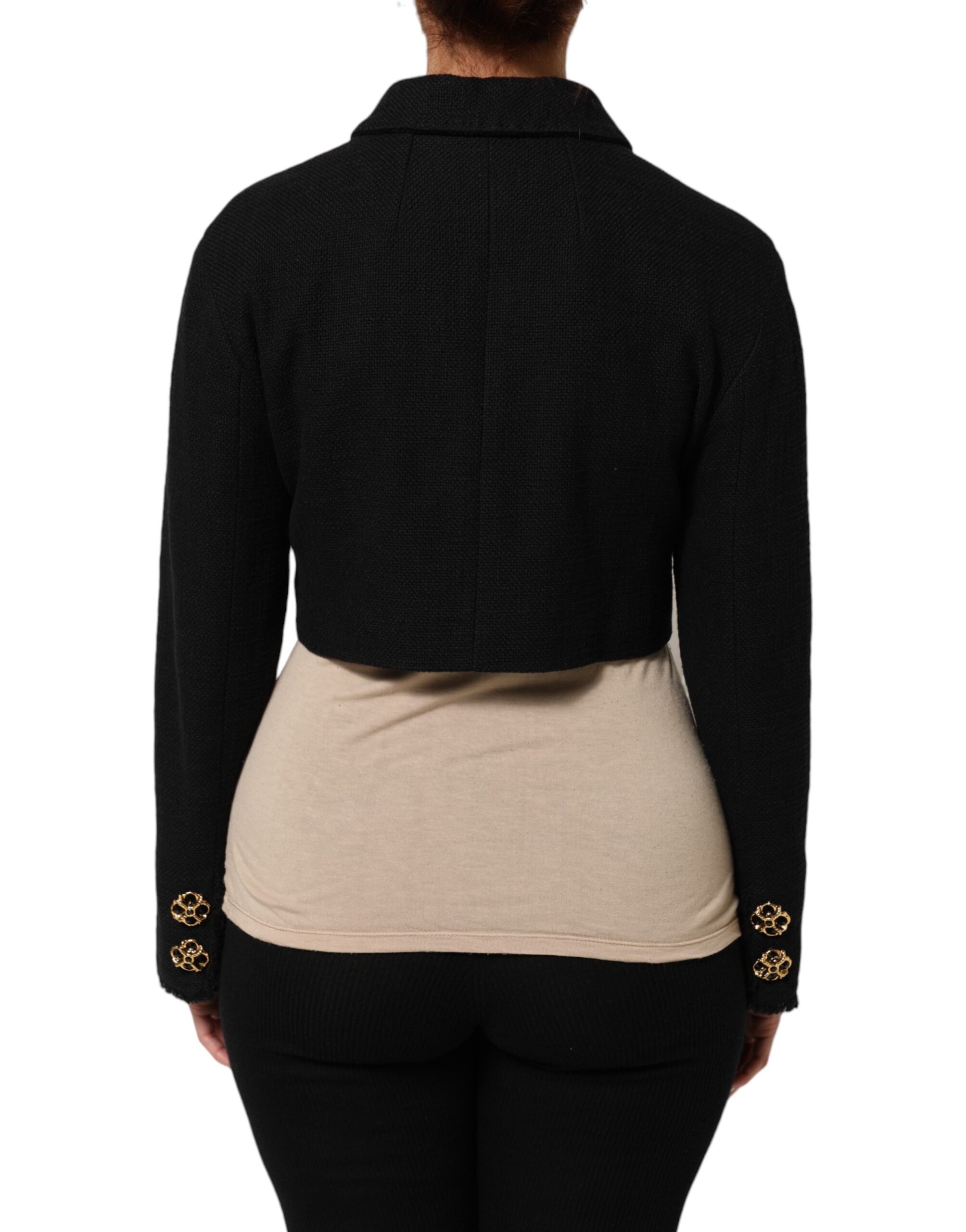 Dolce & Gabbana Black Cotton Full Zip Cropped Coat Women's Jacket