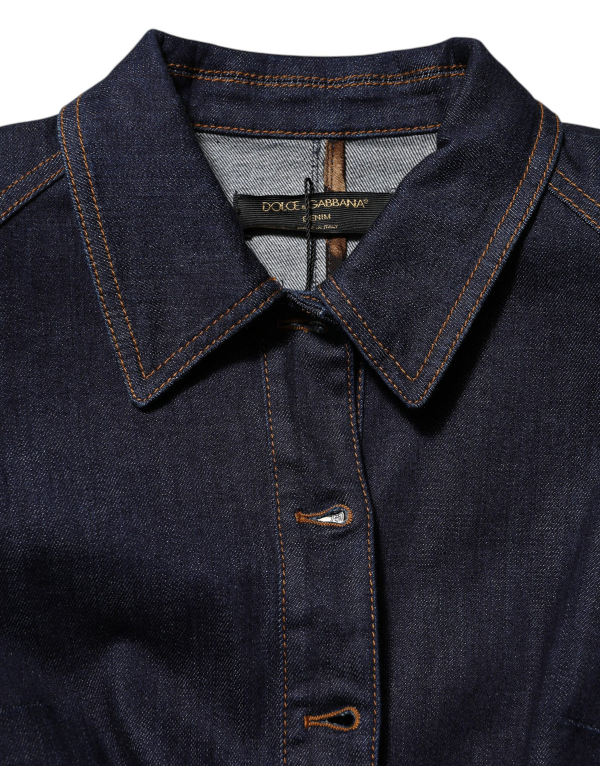 Dolce & Gabbana Dark Blue Cotton Collared Denim Coat Women's Jacket