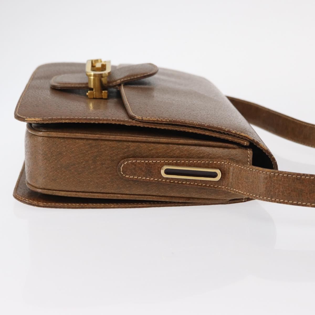 Gucci Vintage Flap Leather Brown Leather Shoulder Bag Bag (Pre-Owned)