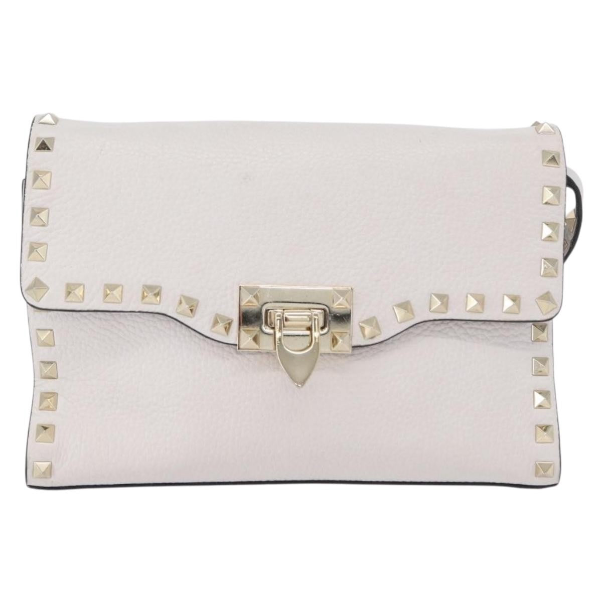 Valentino Garavani Rockstud Flip Lock Flap Leather White_Gold Leather Shoulder Bag Bag (Pre-Owned)