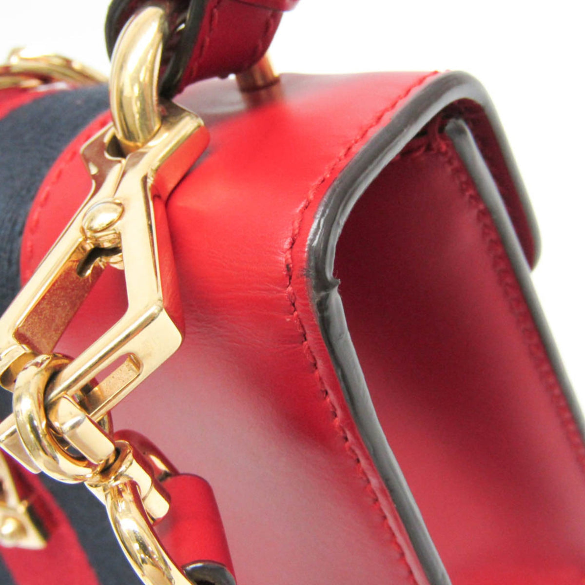 Gucci Sylvie Top Handle Leather Red Leather Handbag (Pre-Owned)